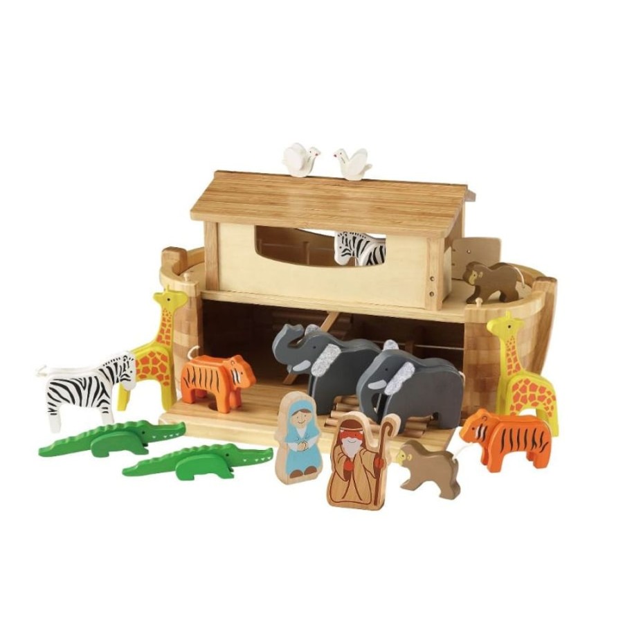 Wooden Toys Little Dreamers | Everearth Big Noah'S Ark With Animals