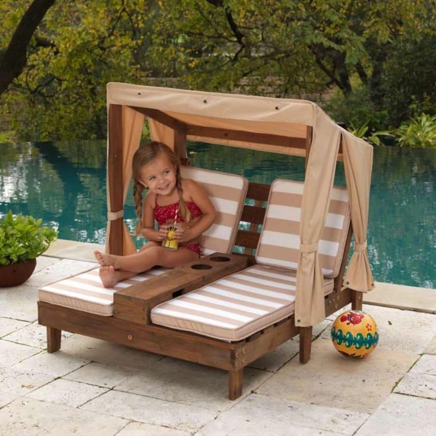 Outdoor Fun Little Dreamers | Kidkraft Double Chaise Lounge With Cup Holders Espresso/Oatmeal