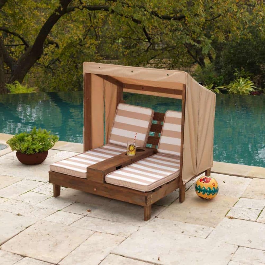 Outdoor Fun Little Dreamers | Kidkraft Double Chaise Lounge With Cup Holders Espresso/Oatmeal