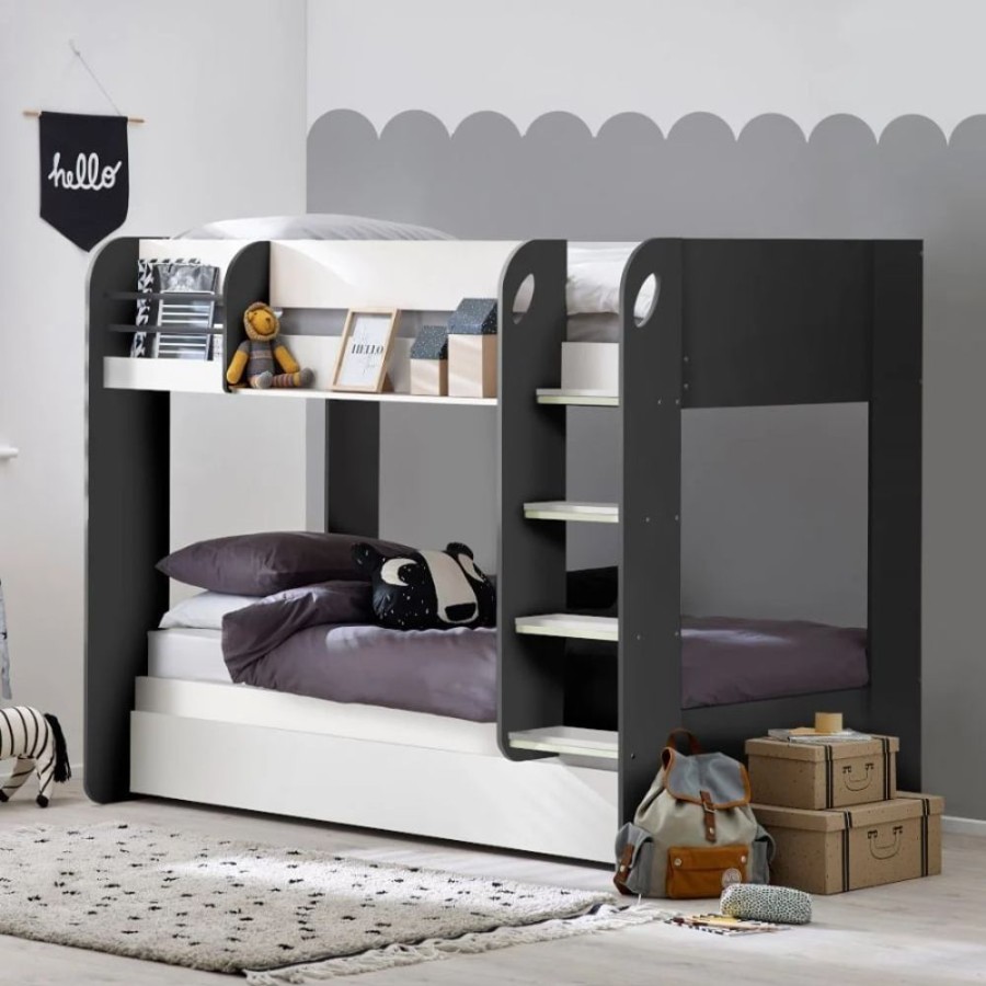 Kids Rooms Little Dreamers | Mars Bunk Bed & Trundle - Charcoal / White