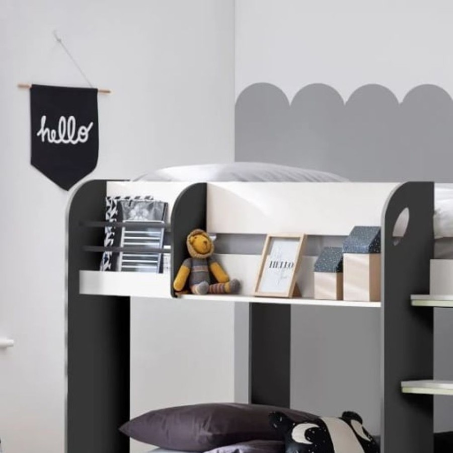 Kids Rooms Little Dreamers | Mars Bunk Bed & Trundle - Charcoal / White