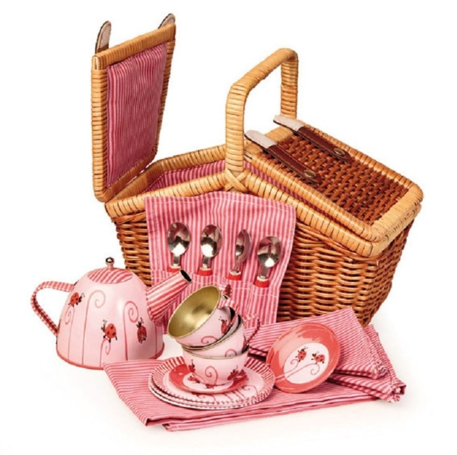 Wooden Toys Little Dreamers | Picnic Basket Tea Set - Ladybug