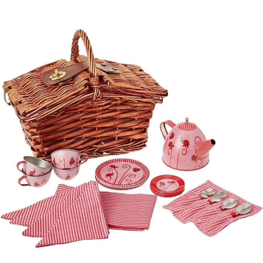 Wooden Toys Little Dreamers | Picnic Basket Tea Set - Ladybug