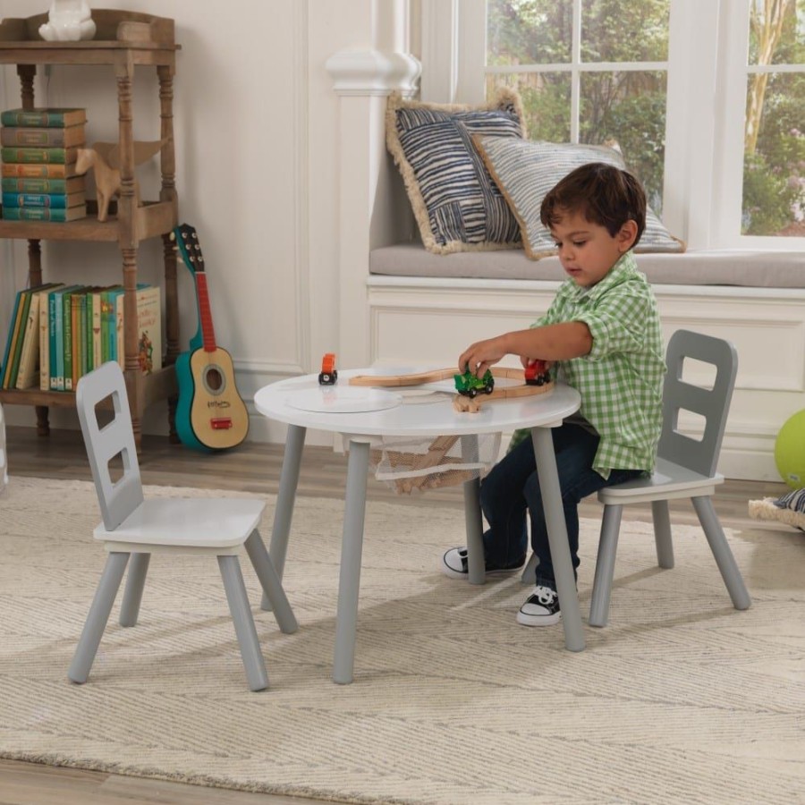 Accessories Little Dreamers | Kidkraft Round Storage Table & 2 Chairs Grey/ White