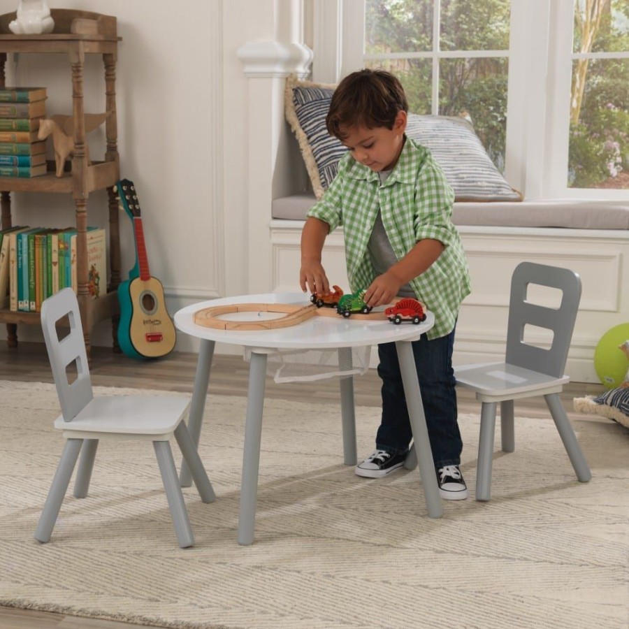 Accessories Little Dreamers | Kidkraft Round Storage Table & 2 Chairs Grey/ White