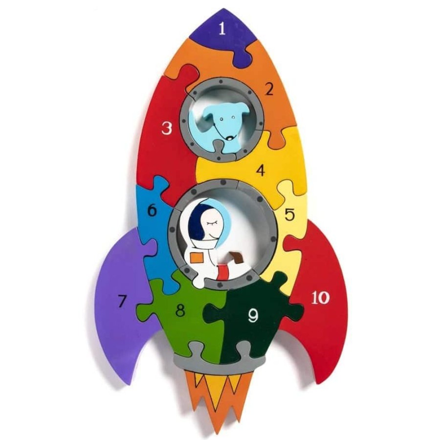 Wooden Toys Little Dreamers | Alphabet Jigsaw Rocket Number Puzzle