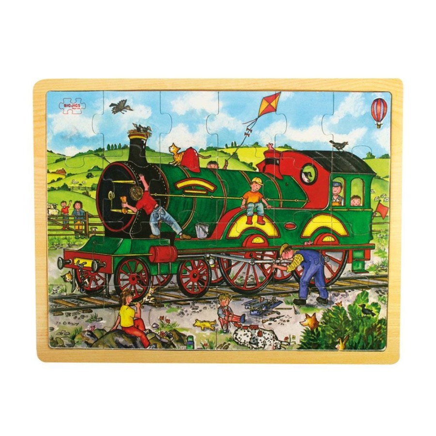 Wooden Toys Little Dreamers | Bigjigs 24 Piece Wooden Tray Jigsaw Puzzle - Train