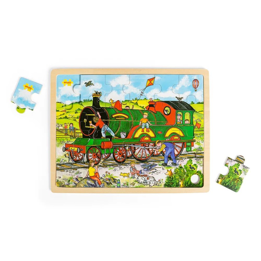 Wooden Toys Little Dreamers | Bigjigs 24 Piece Wooden Tray Jigsaw Puzzle - Train