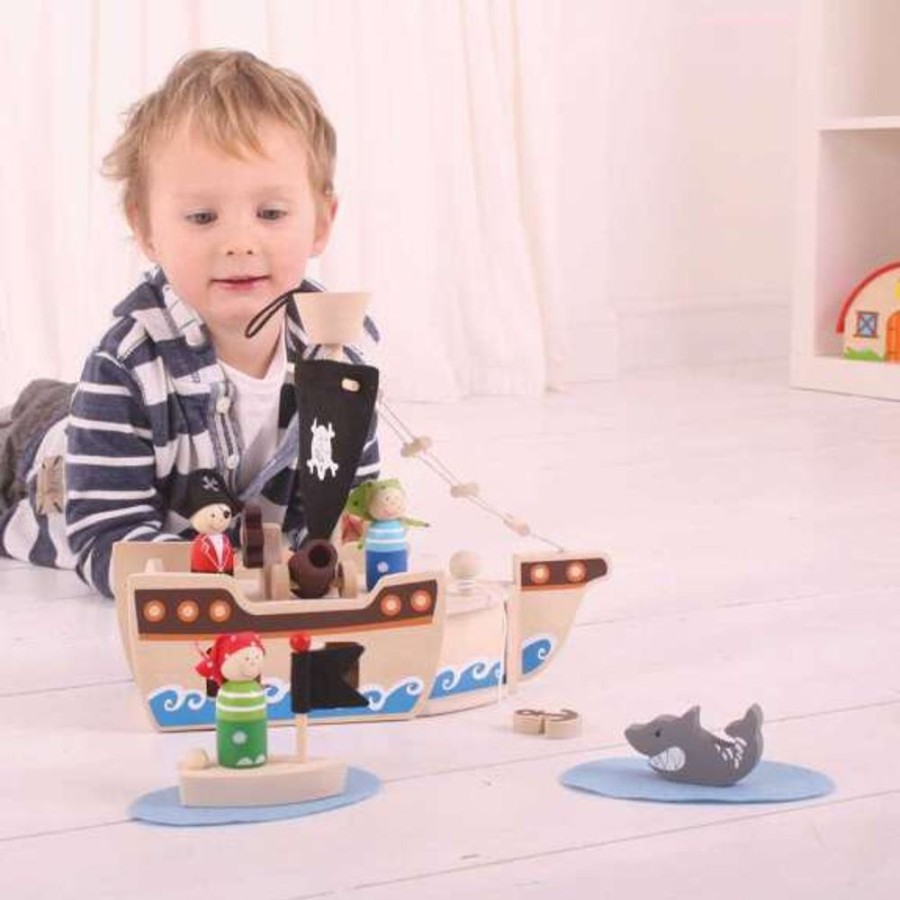 Wooden Toys Little Dreamers | Bigjigs Mini Pirate Ship Playset