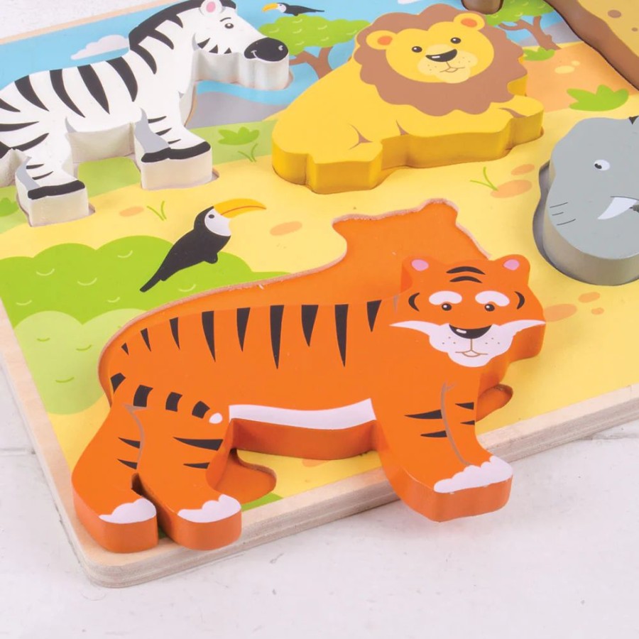 Wooden Toys Little Dreamers | Bigjigs Chunky Lift Out Safari Puzzle