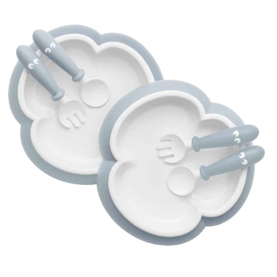 At Home Little Dreamers | Babybjorn Plate Spoon & Fork Set 2 Pk - Powder Blue