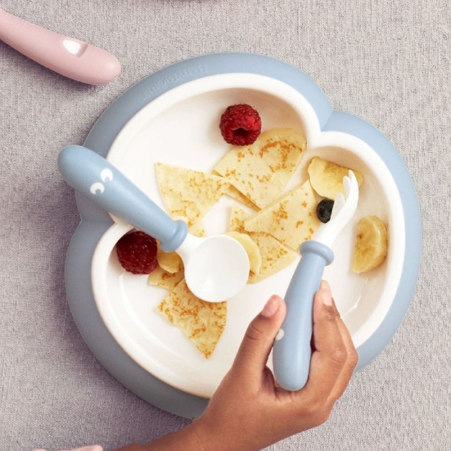 At Home Little Dreamers | Babybjorn Plate Spoon & Fork Set 2 Pk - Powder Blue