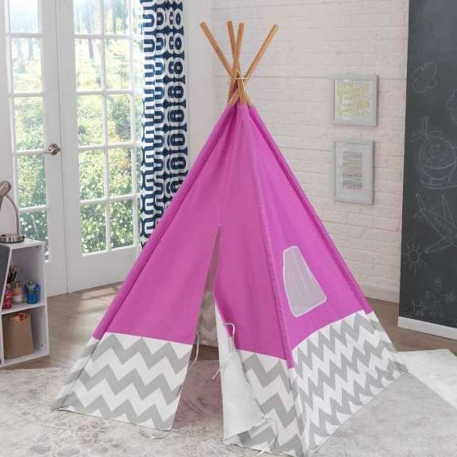 Accessories Little Dreamers | Kidkraft Teepee - Pink With Grey & White Chevron