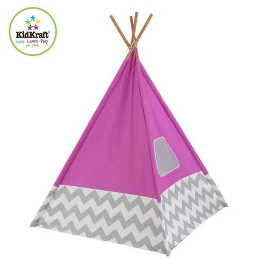 Accessories Little Dreamers | Kidkraft Teepee - Pink With Grey & White Chevron