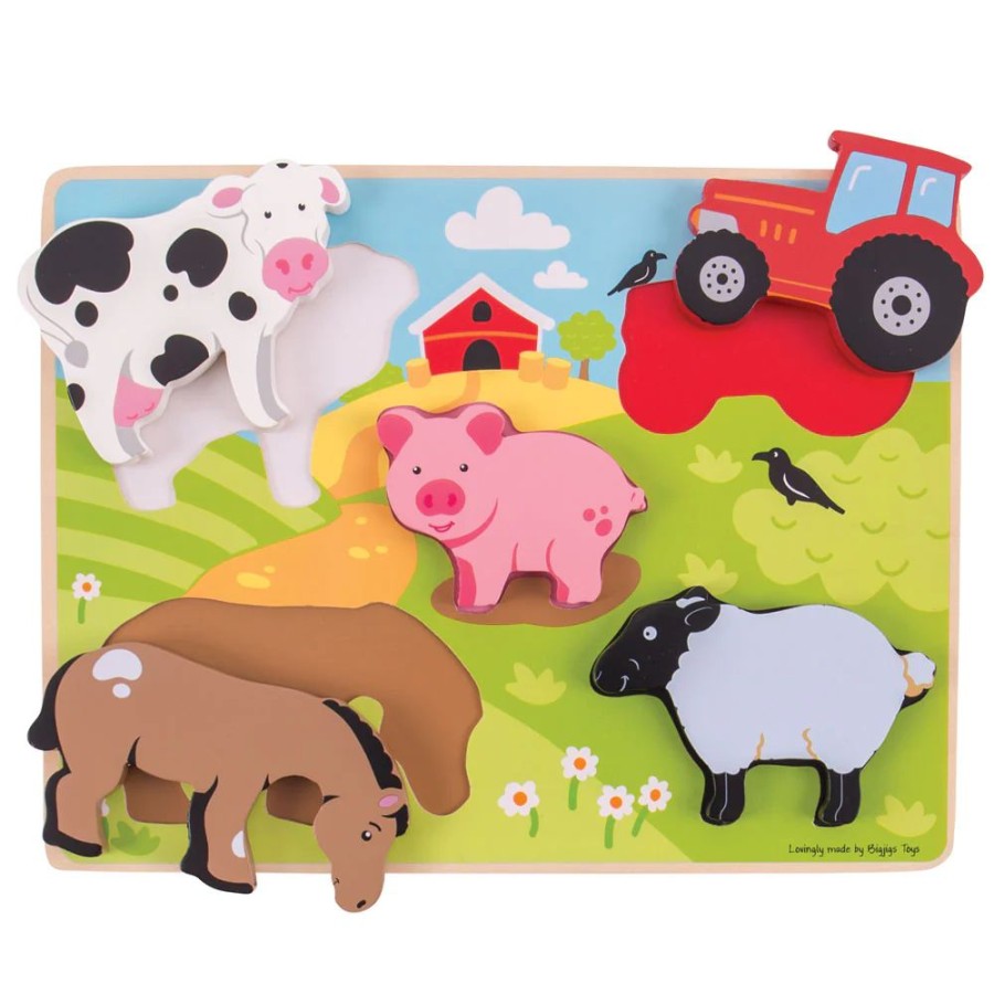 Wooden Toys Little Dreamers | Bigjigs Chunky Lift Out Farm Puzzle