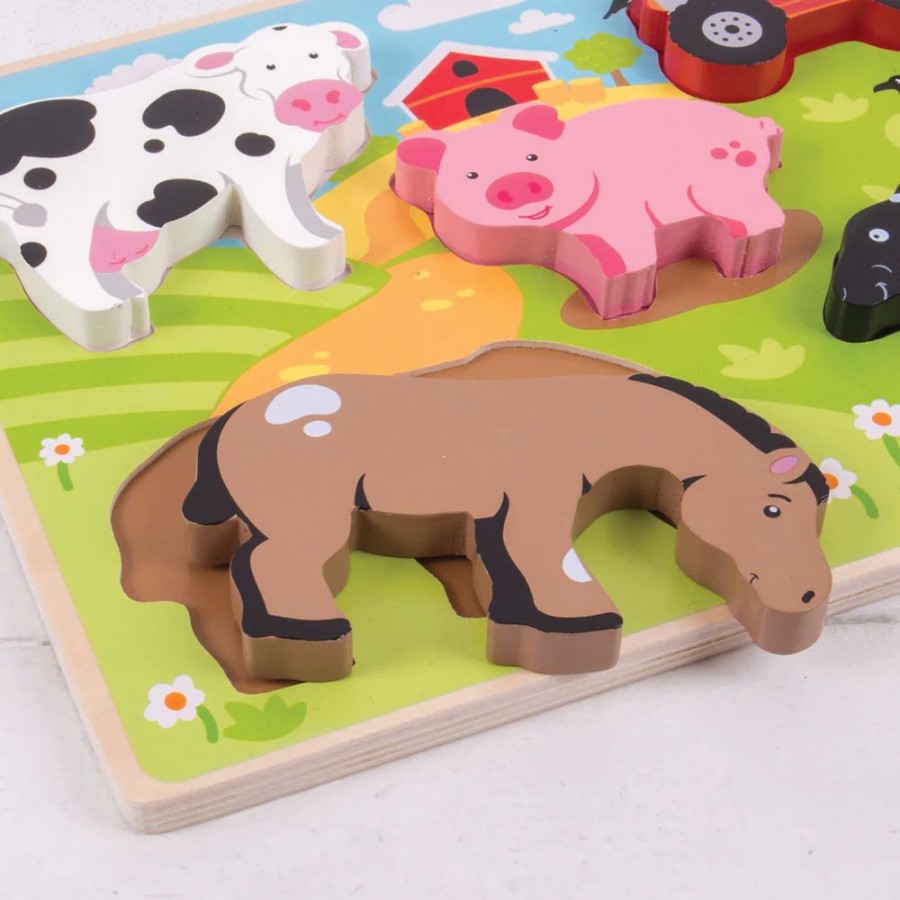 Wooden Toys Little Dreamers | Bigjigs Chunky Lift Out Farm Puzzle