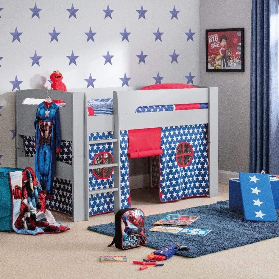 Kids Rooms Little Dreamers | Pluto Midsleeper Dove Grey - Blue Stars Tent