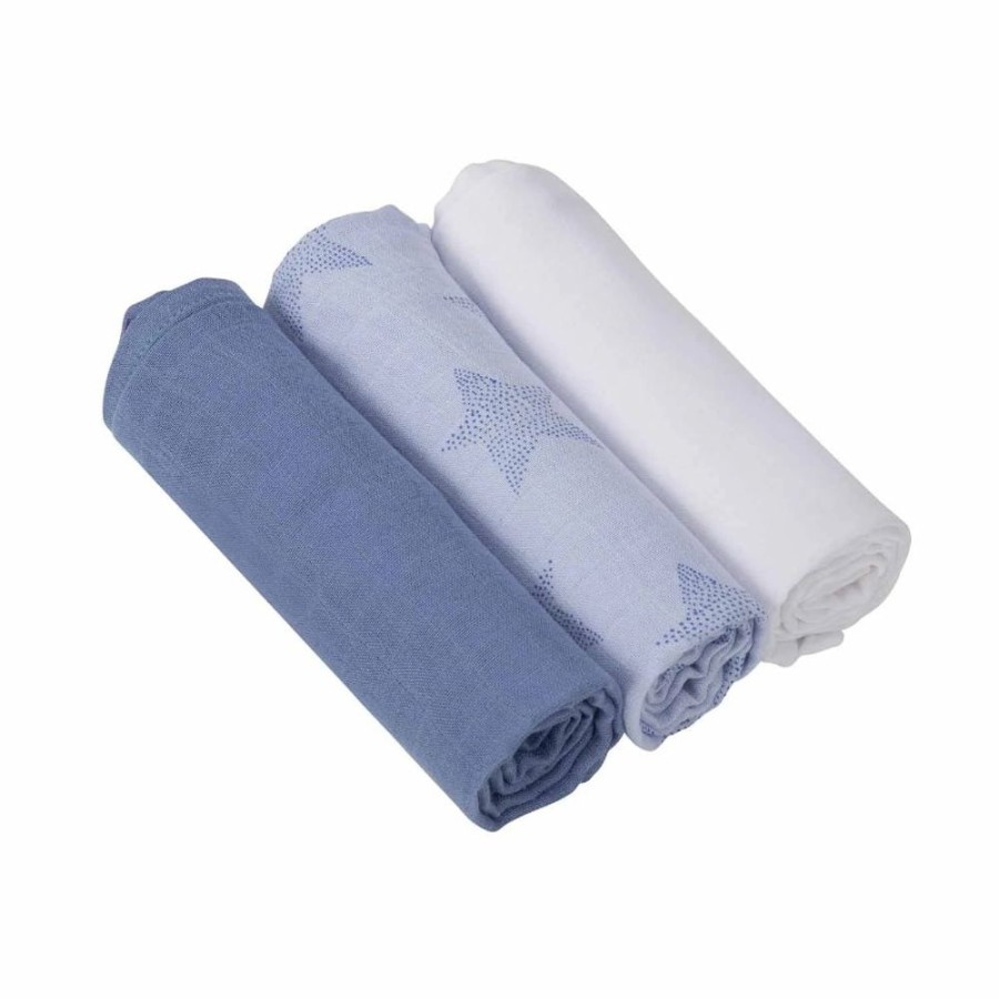 At Home Little Dreamers | Clevamama Muslin Cloth Set 3 Pack - Blue