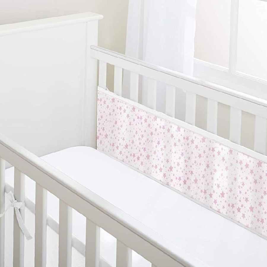 Accessories Little Dreamers | Breathablebaby Cot/Cotbed Bumper 2 Sided - Pink Stars