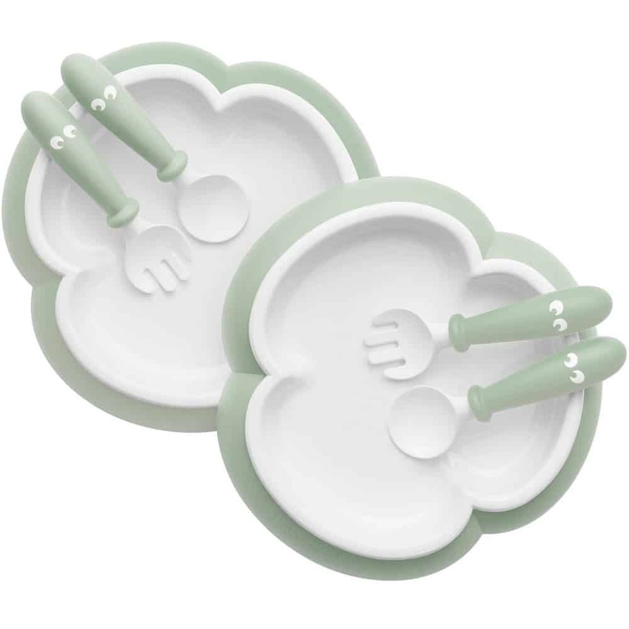 At Home Little Dreamers | Babybjorn Plate Spoon & Fork Set 2 Pk - Powder Green