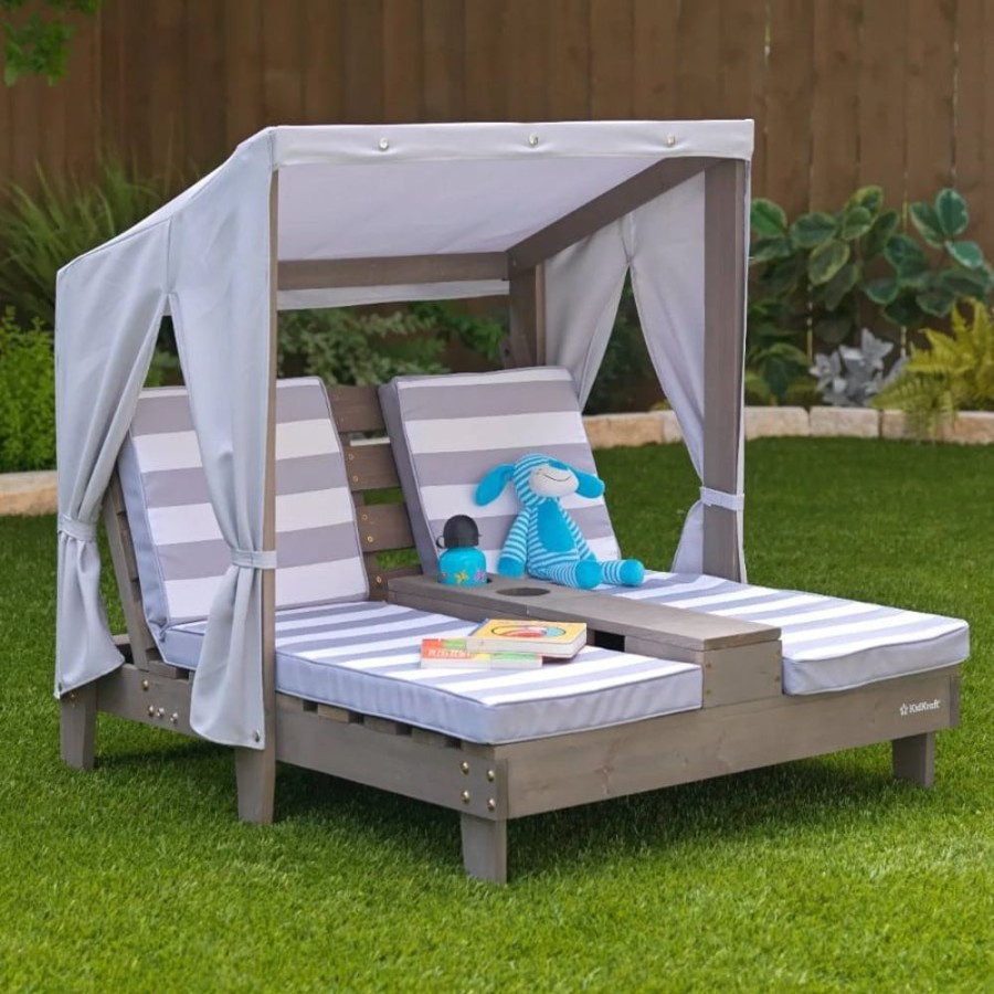 Outdoor Fun Little Dreamers | Kidkraft Double Chaise Lounge With Cup Holders Grey