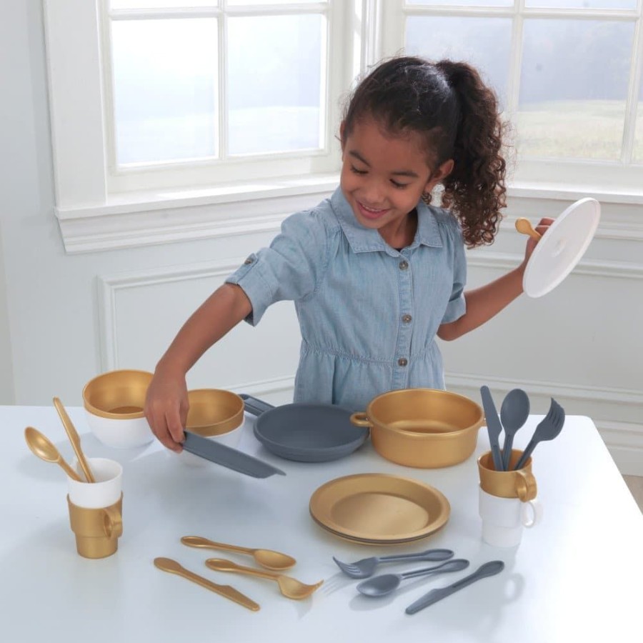 Wooden Toys Little Dreamers | Kidkraft 27 Piece Modern Metallics Cookware Playset