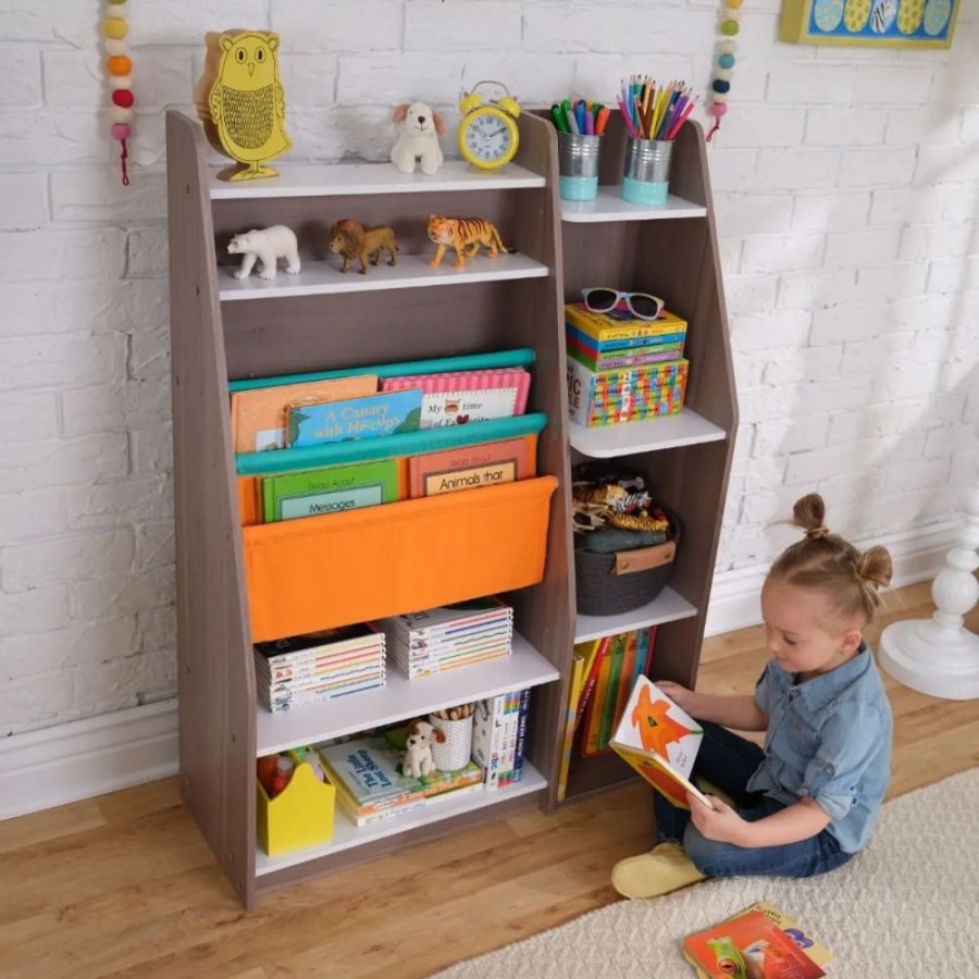 Accessories Little Dreamers | Kidkraft Pocket Storage Bookshelf - Gray Ash