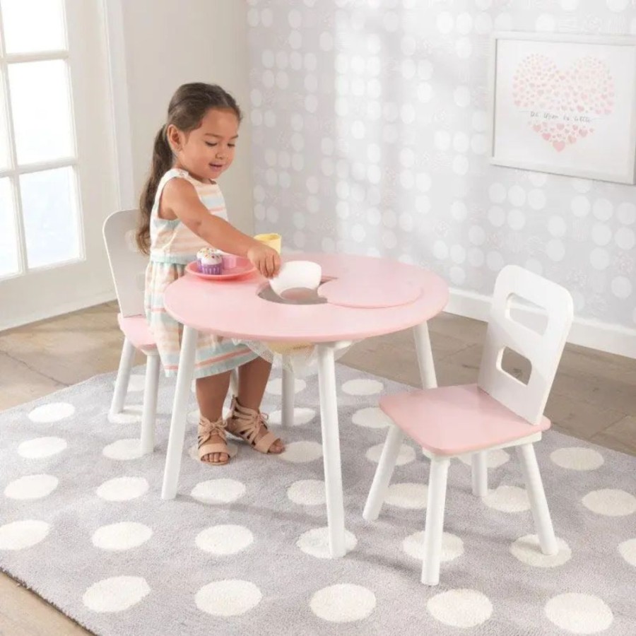 Accessories Little Dreamers | Kidkraft Round Storage Table & 2 Chairs Pink / White