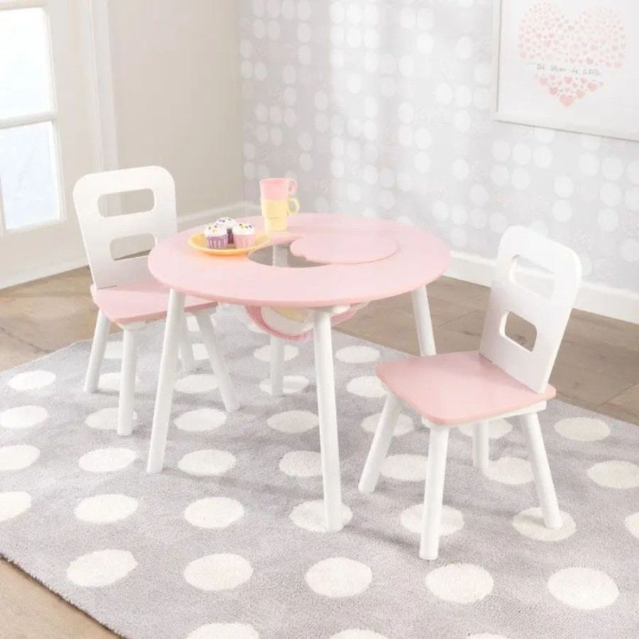 Accessories Little Dreamers | Kidkraft Round Storage Table & 2 Chairs Pink / White