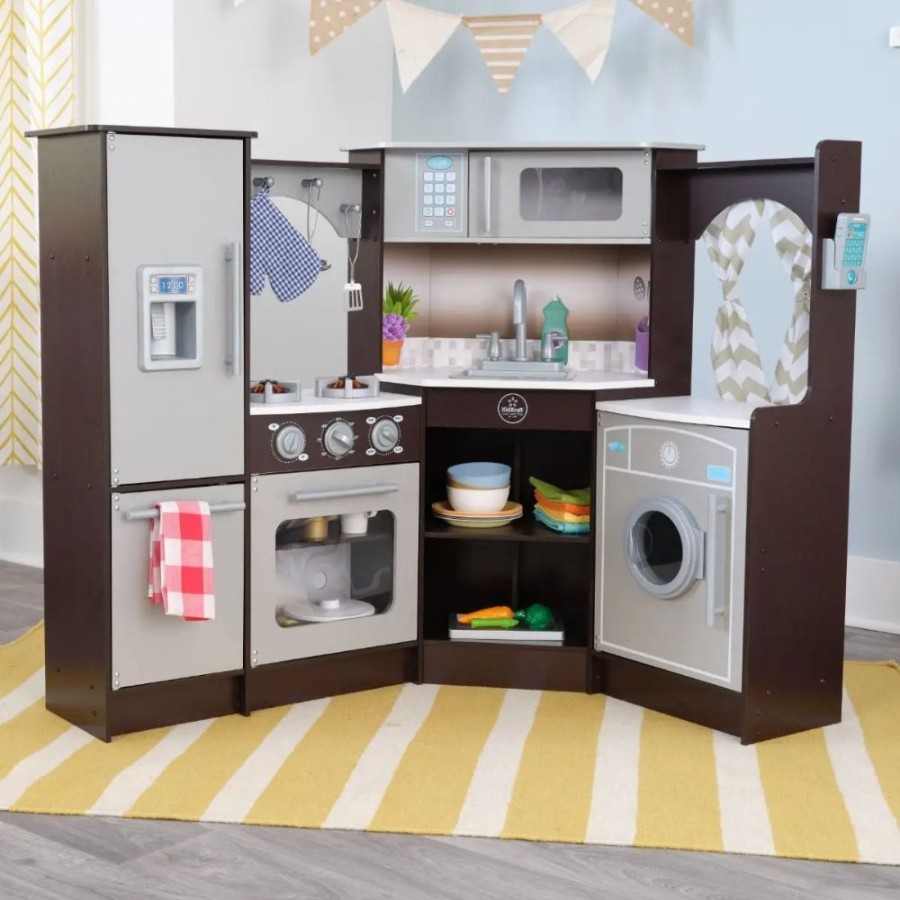 Wooden Toys Little Dreamers | Kidkraft Ultimate Corner Kitchen With Lights & Sounds Espresso