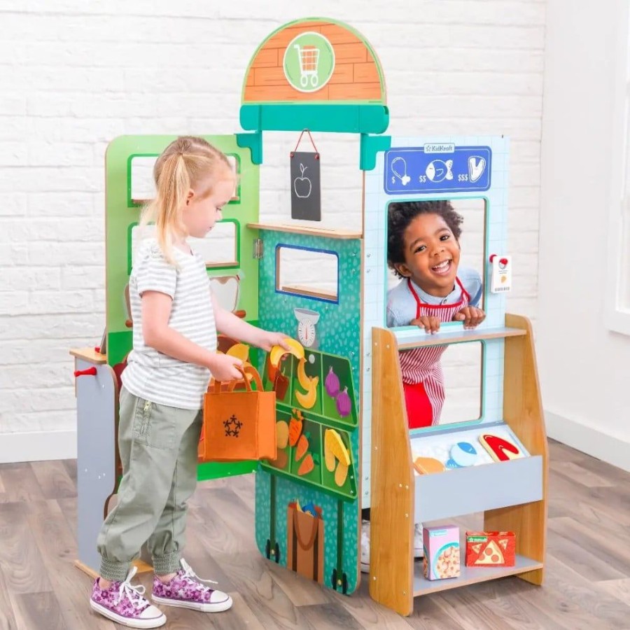 Wooden Toys Little Dreamers | Kidkraft Lets Pretend Grocery Store Pop-Up With Ez Kraft Assembly