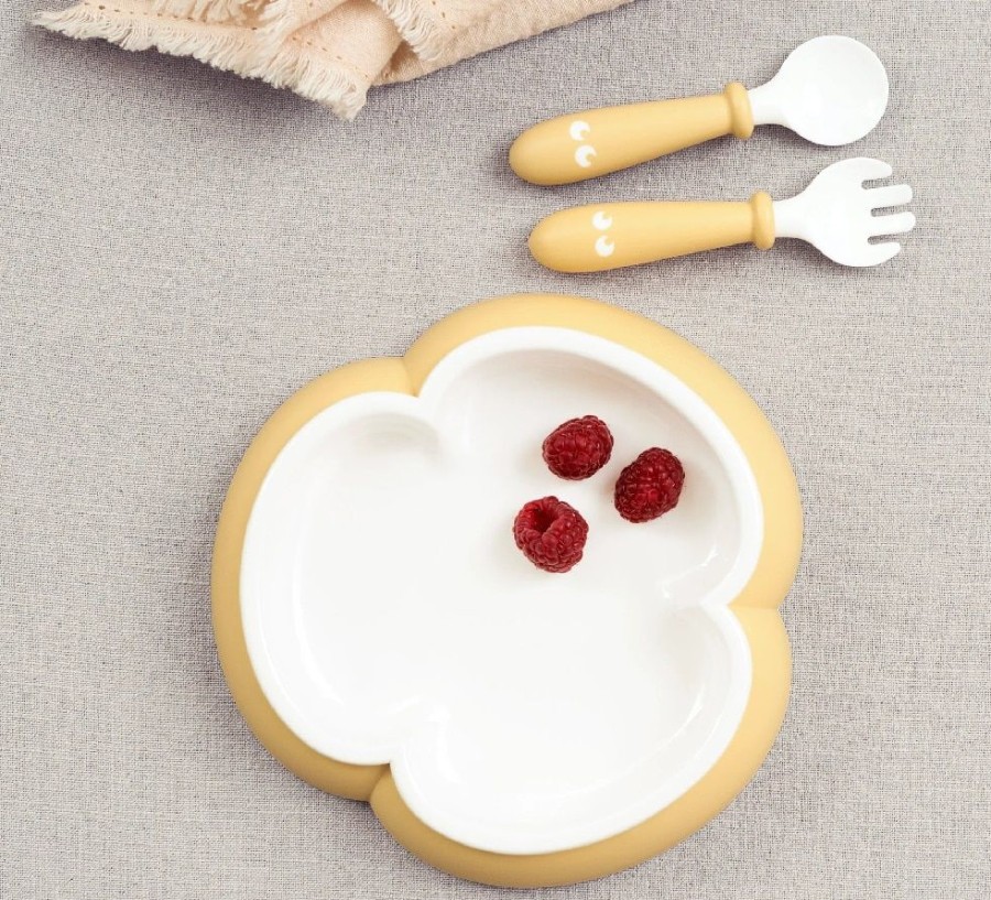 At Home Little Dreamers | Babybjorn Plate Spoon & Fork Set 2Pk - Powder Yellow