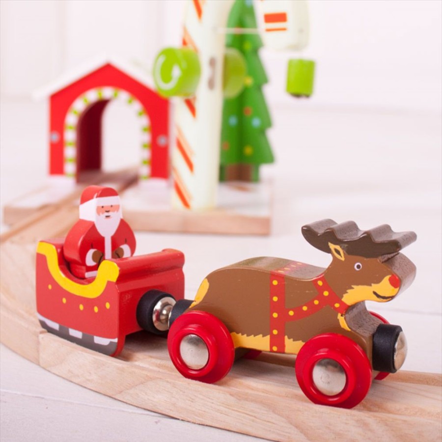 Wooden Toys Little Dreamers | Bigjigs Santa Sleigh With Reindeer