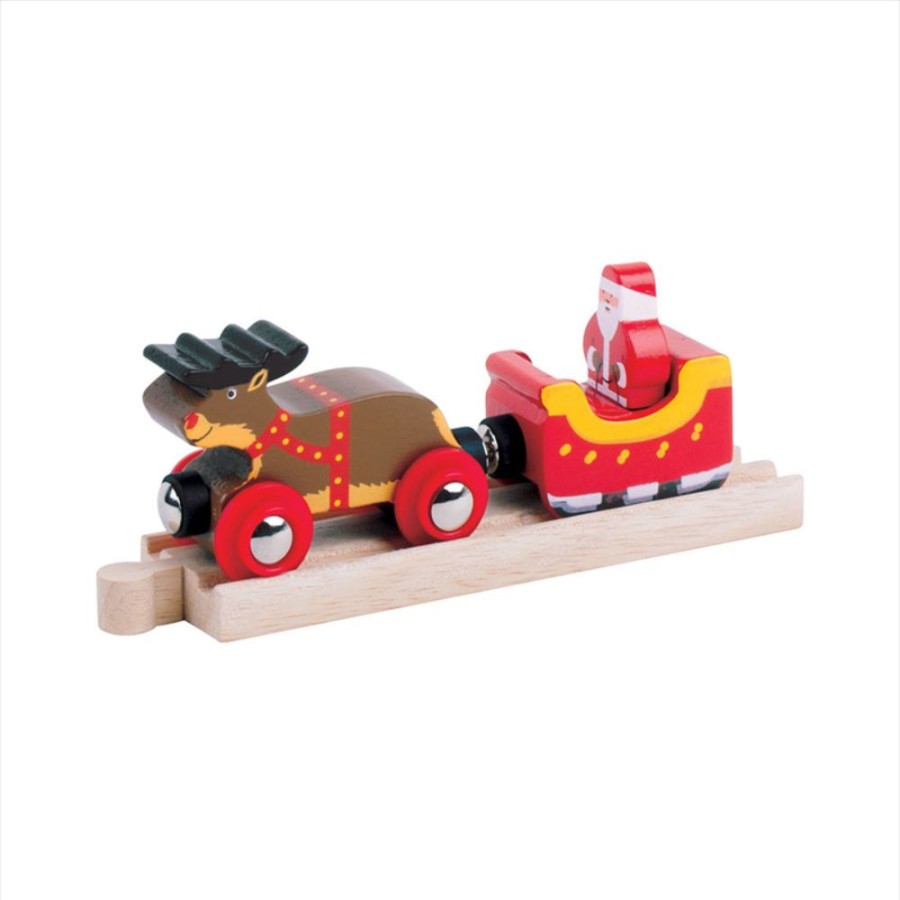 Wooden Toys Little Dreamers | Bigjigs Santa Sleigh With Reindeer