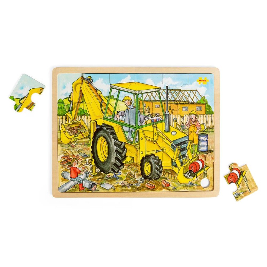 Wooden Toys Little Dreamers | Bigjigs 24 Piece Wooden Tray Jigsaw Puzzle - Digger