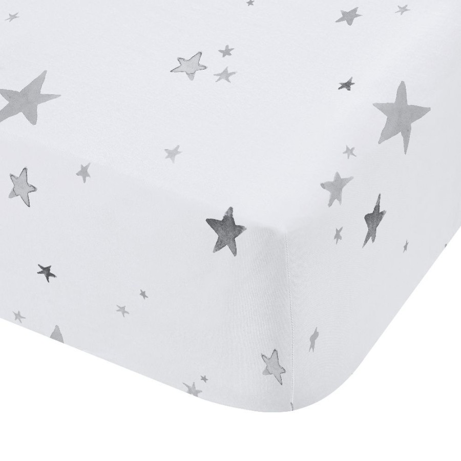 Accessories Little Dreamers | Grey Stars Toddler Fitted Sheet