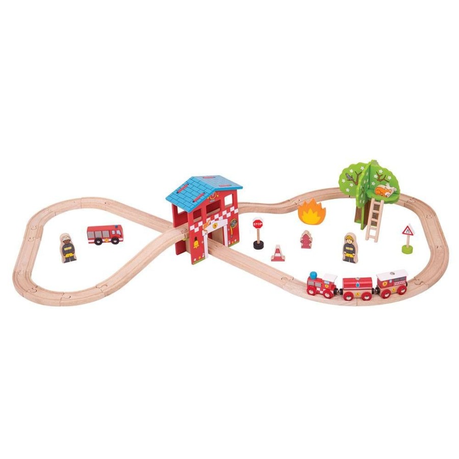 Wooden Toys Little Dreamers | Bigjigs Fire Station Train Set