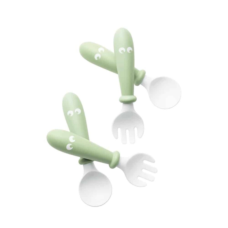 At Home Little Dreamers | Babybjorn Baby Spoon And Fork - 4 Pcs Powder Green