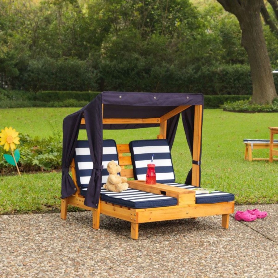 Outdoor Fun Little Dreamers | Kidkraft Double Chaise Lounge With Cup Holders - Honey & Navy