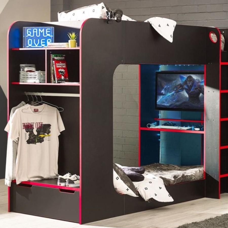 Kids Rooms Little Dreamers | Impact Gaming Bunk - Black / Red