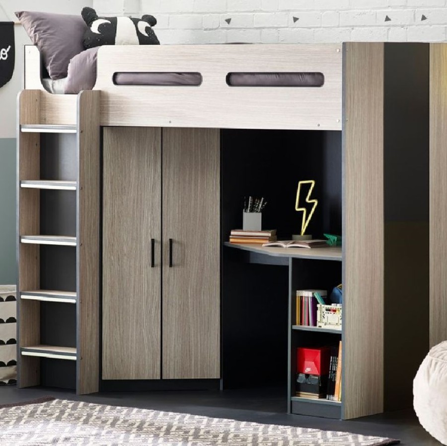 Kids Rooms Little Dreamers | Hercules Highsleeper - Woodgrain & Anthracite