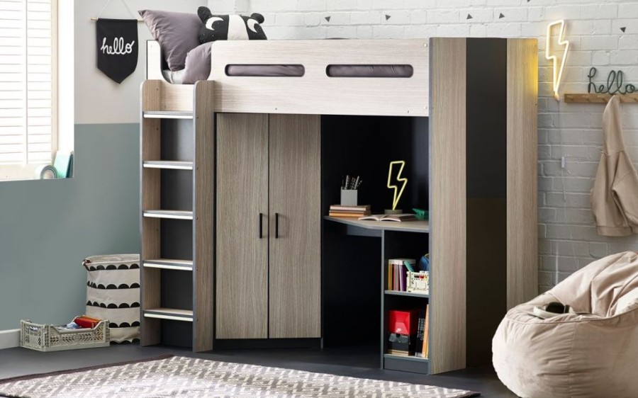 Kids Rooms Little Dreamers | Hercules Highsleeper - Woodgrain & Anthracite