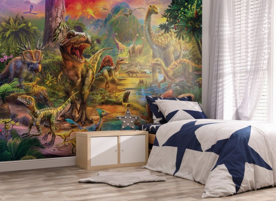 Accessories Little Dreamers | Walltastic Landscape Of Dinosaurs Wall Mural