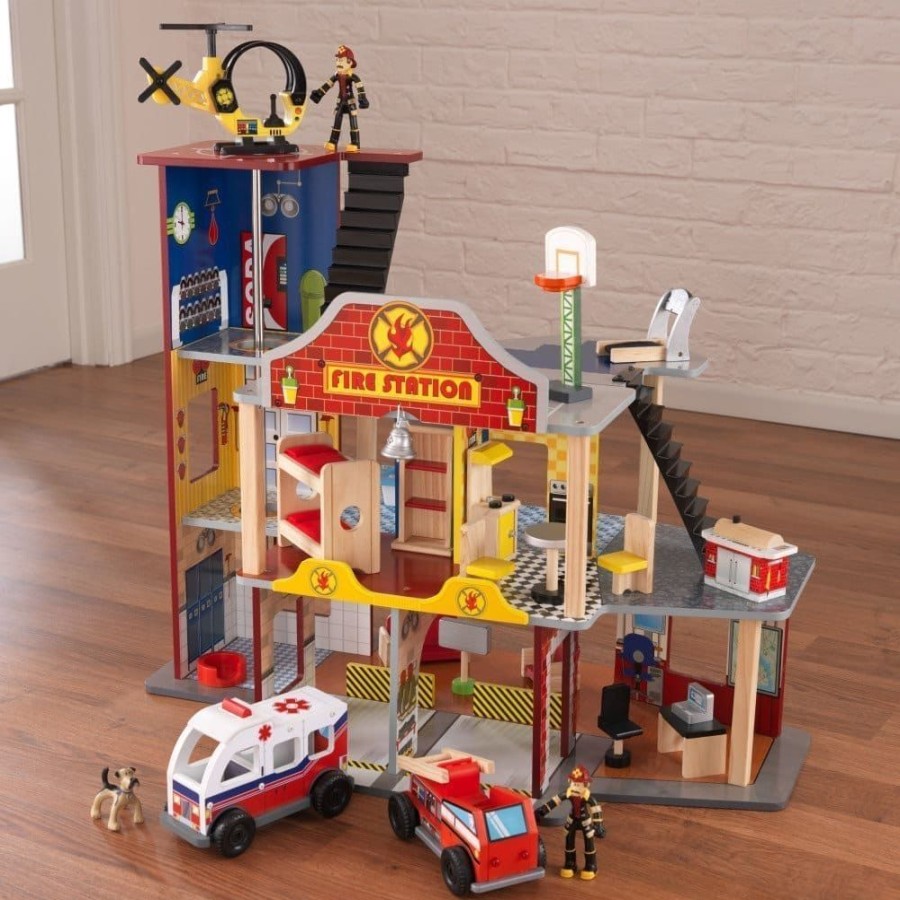 Wooden Toys Little Dreamers | Kidkraft Deluxe Fire Station Playset