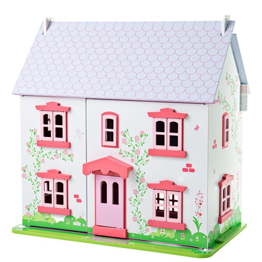 Wooden Toys Little Dreamers | Rose Cottage Doll House Incl. 18 Play Pieces